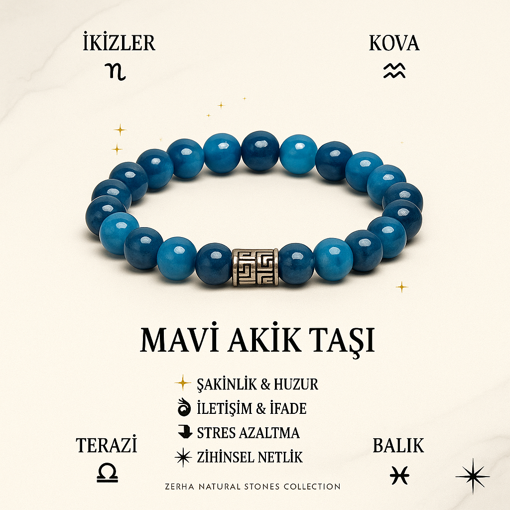 Mavi Akik Doğal Taş Bileklik