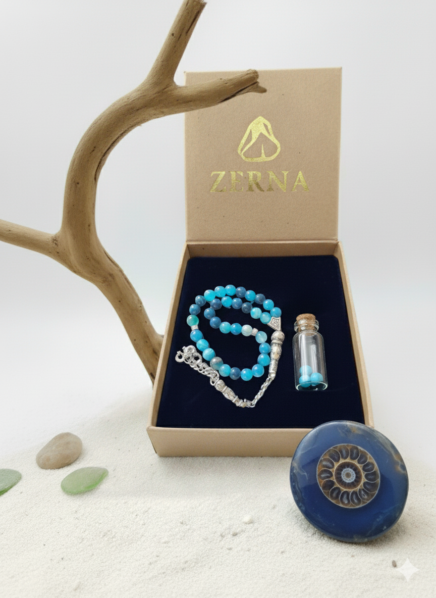 Mavi Akik Taşı Tesbih