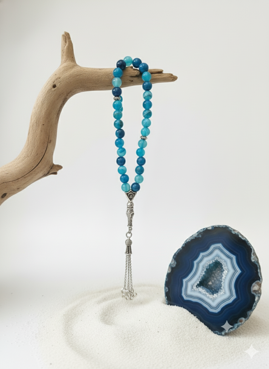 Mavi Akik Taşı Tesbih